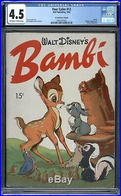Dell Four Color 12 Bambi 1942 Rare 15 Cent Price Variant Cgc 4.5 Ow-w Pages