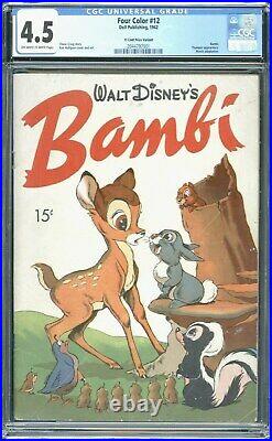 Dell Four Color 12 Bambi 1942 Rare 15 Cent Price Variant Cgc 4.5 Ow-w Pages