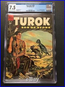 FOUR COLOR #596 (1954) 1st TUROK & ANDAR CGC VF- 7.5 CRM/OW NICE BOOK