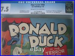 Four Color #108 CGC Grade 7.5 OWW Donald Duck Terror of the River Dell 1946