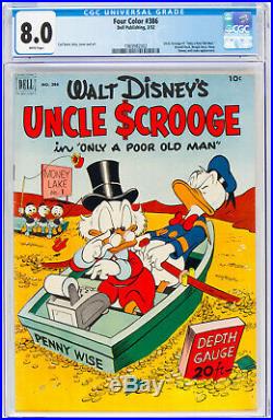 Four Color #386 CGC 8.0 Dell 1952 Uncle Scrooge #1 White Pages! Golden K12 cm cr