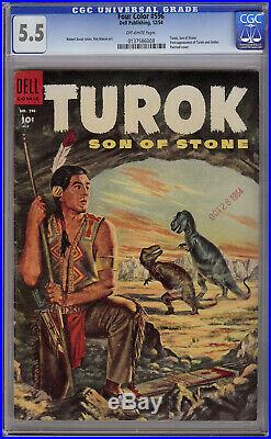Four Color #596 CGC 5.5 1st Turok Son of Stone REAL NICE! Off White Dell 1954