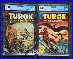 Four Color #596 Turok Son of Stone CGC 5.0 & 656 CGC 7.0 1st & 2nd Appearance