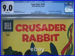 Four Color #735 CGC 9.0 WP Dell Publishing 1956 1st app Crusader Rabbit Rare